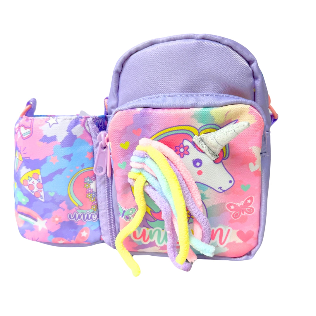 Sling Bag With Detachable Bottle Bag Unicorn With Hair Girls