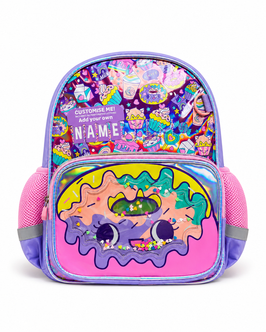 Donut personalised kids backpack for girls – custom name school bag, lightweight.