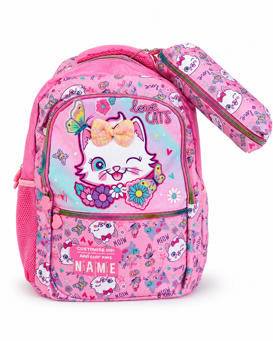Cat backpack for girls – perfect for school, nursery and day trips. Poppyplums.