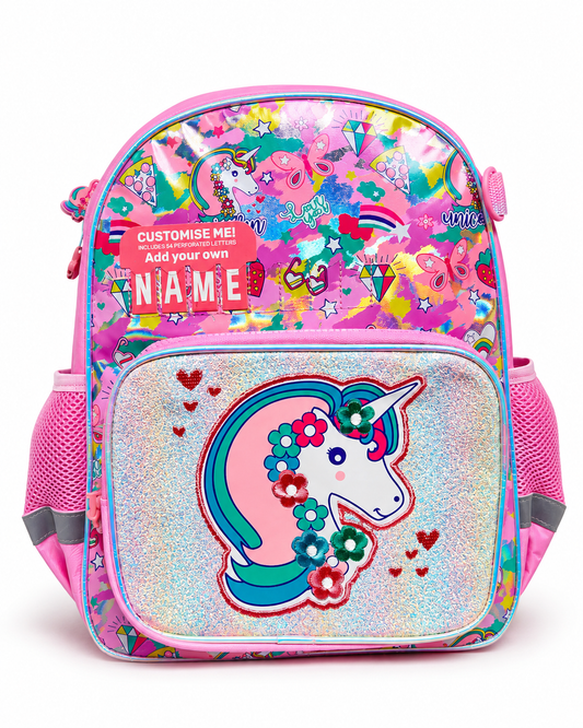 Poppyplums personalised large school backpack for girls – custom name edition.
