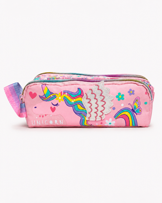 Poppyplums personalised unicorn pencil case for kids – custom name on soft pencil case.