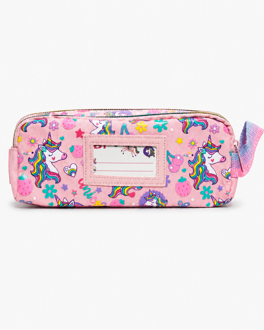Custom name unicorn pencil case – roomy and durable for pens, pencils and scissors.