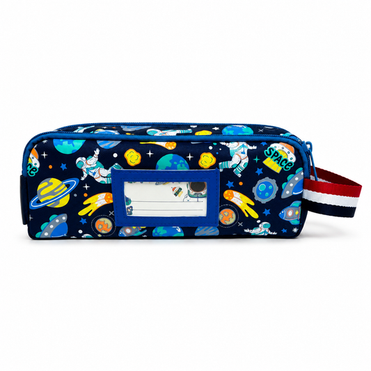 Custom name space pencil case – roomy and durable for pens, pencils and scissors.