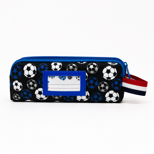 Custom name football pencil case – roomy and durable for pens, pencils and scissors.