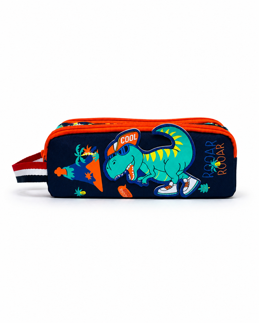 Poppyplums personalised dinosaur pencil case for boys – custom name on soft pencil case.