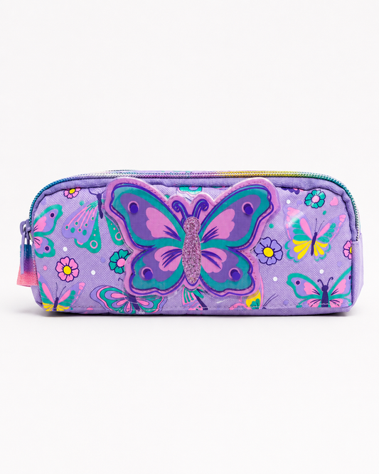 Poppyplums personalised butterfly pencil case for girls – custom name on soft pencil case.