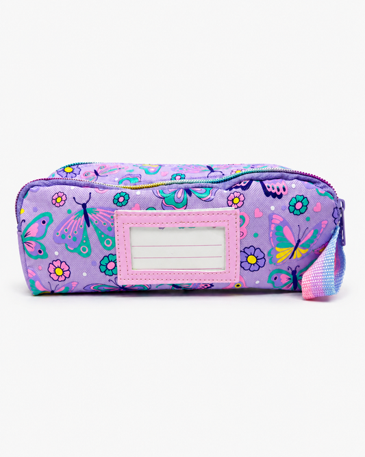 Custom name butterfly pencil case – roomy and durable for pens, pencils and scissors.